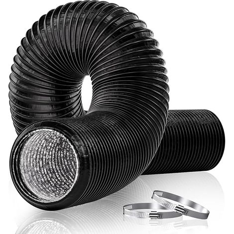 Gaine Ventilation 125mm Flexible, 5 m Tuyau Évacuation Sèche-Linge PVC avec 2 Colliers, Φ 13 cm pour Tuyau Climatiseur Mobile, Sèche-Linge, Extracteur d’Air, Système de Ventilation, Noir (1/5)
