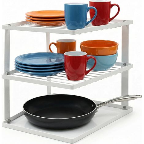 Rangement Cuisine Placard pour Etagere Vaisselle et Support Assiette 25 x 25 x 19 cm, Blanc (1/5)