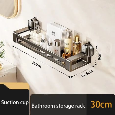 Panier de rangement mural pour gel douche et toilettes avec ventouse (30 cm) - Fixation murale sans perçage (1/5)