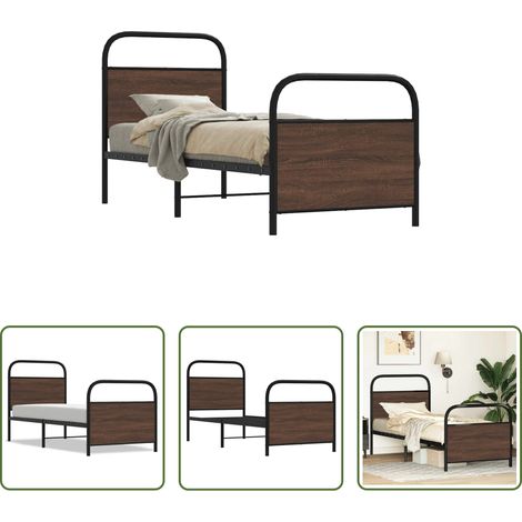 Stahlbett - Bettgestell ohne Matratze 80x200 cm Braun Eichen-Optik (1/5)