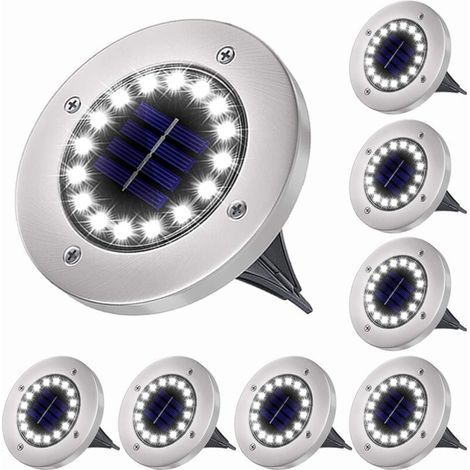 Solarleuchten für den Garten im Freien, 16 LED-Solar-Bodenleuchten, IP65, wasserdichte dekorative Strahler, für Rasen/Garten/Wege/Terrassen im Freien (weißes Licht, 8 Stück) (1/4)