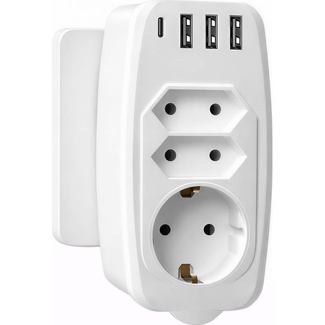 Adaptateur de prise 7/6 en 1 avec 1 fiche Schuko 2/1 prise européenne 3 USB A 1 USB C, multiprise pour la maison, les voyages et le bureau (3 USB A 1 USB C) (1/5)