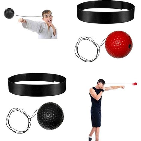 Lot de 2 balles de réflexe pour la boxe - Balle de réflexe - Boxe - Entraînement - Amélioration des réflexes - Convient aux adolescents - Noir - Rouge - Balle de réflexe pour la boxe - Bandeau d'entra (1/5)