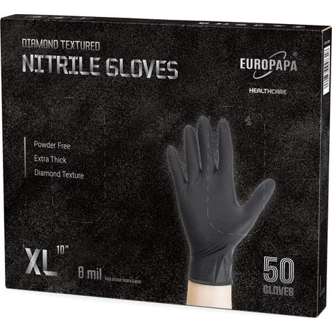 Lot de 50 gants jetables en nitrile extra épais DiamantGrip Diamant Perfect Grip Gants de protection de montage Gants de travail sans latex poudrés (8 mil, XL, noir) (1/5)