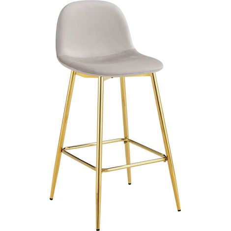 Lot 2 Tabourets de Bar Scandinave Velours Taupe Pieds Gold 47,5x43x100cm