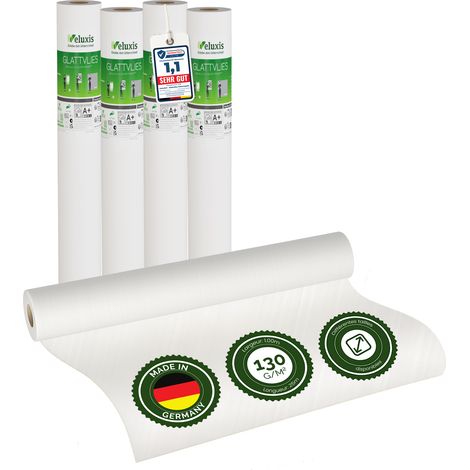 Veluxis® Papier peint intissé lisse de qualité supérieure, utilisable comme sous-couche et pour la peinture – peignable, pontant les fissures, indéformable (lot de 4 pièces blanc, 25,00 m x 1 m - 130
