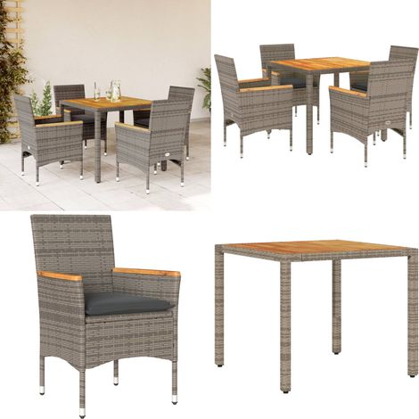Ensemble à manger de jardin et coussins 5 pcs gris rotin acacia - Salon De Jardin - Mobilier De Jardin - Set De Salon De Jardin - Table De Jardin - Chaises De Jardin - Home & Living (1/5)