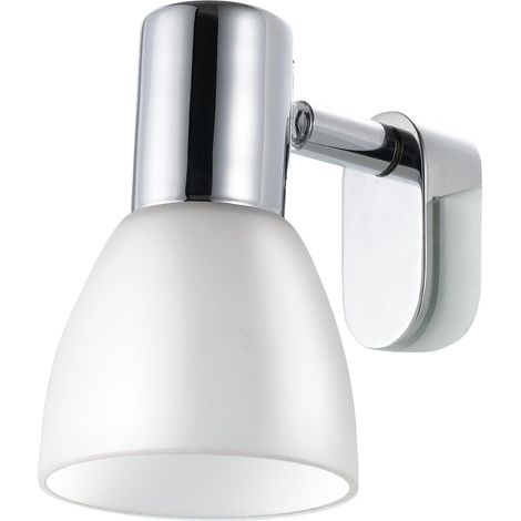1 Applique murale, Métal argenté, Verre blanc, IP44, Douille E14, Salle de bains