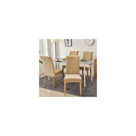 Fundas de terciopelo para sillas (4 unidades), Spandex con banda elástica y extremos rectos, Grand Lady, para sillas de comedor, restaurantes, hoteles, fiestas y banquetes, color beige - Crezuo