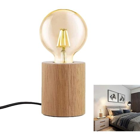 Support de rond E27 en Bois Lampe de Table Edison Prise EU Standard Luminaire de Décoration Base en bois prise EU pour ampoules LED Pour salon chambre chevet Maison Café Restaurant Cuisine (1/5)