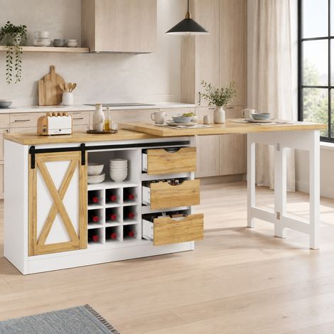 Isola da cucina estensibile 120-197x40x73,8 cm in MDF bianca con contenitore (1/5)