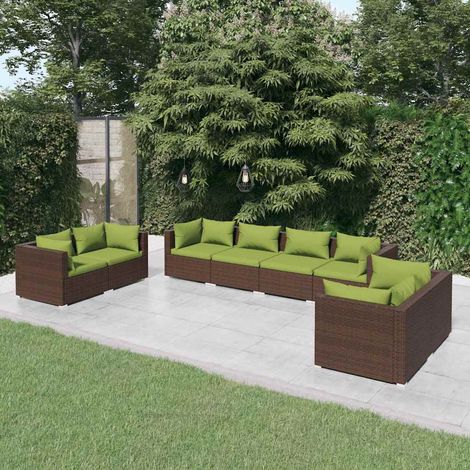 Salon de jardin 8 pcs Ensemble Table et Chaise de Jardin - avec coussins Résine tressée Marron BV932990 - BonneVie (1/5)