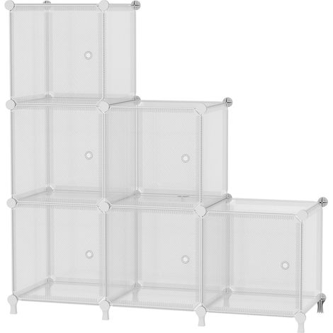 6 Cubes avec Portes, Rangement pour Chambre & Placard, Blanc Rayé (1/5)
