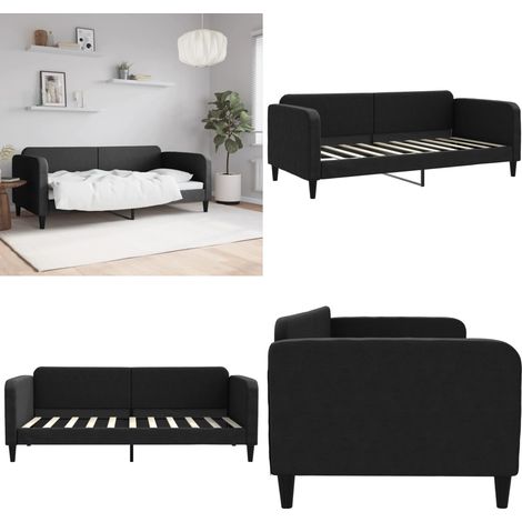 Lit de repos sans matelas noir 90x190 cm tissu - Canapé Convertible - Lit Invité - Meuble Multifonctionnel - Lit Deux Places - Literie - Home & Living (1/5)
