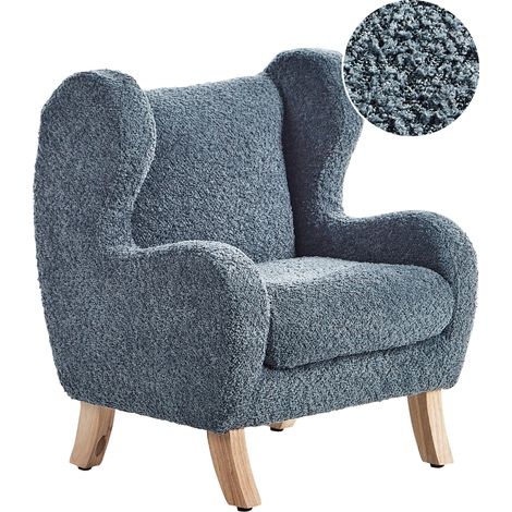 Sillón de bouclé tapizado con reposabrazos suave mobiliario habitación infantil azul oscuro Farum