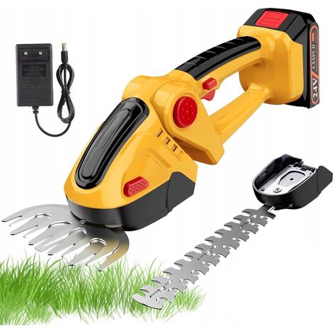 Taille-Haie sans Fil 24V, Cisaille À Gazon 2-en-1 avec Batterie 1500 mAh Et Chargeur, Taille-Arbustes Et Coupe-Bordure, Portable 15000 TR/Min avec 2 Lames, pour Jardin Et Pelouse (Jaune) (1/5)