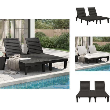 Chaise longue double noir 155x138x83 cm polypropylène - Chaises Longues - Transats - Mobilier De Jardin - Chaises De Jardin - Bain De Soleil (1/5)
