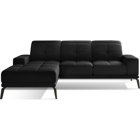 Canapé d’angle en velours TORPILLE – Confort et élégance au quotidien-Noir-angle gauche (1/5)