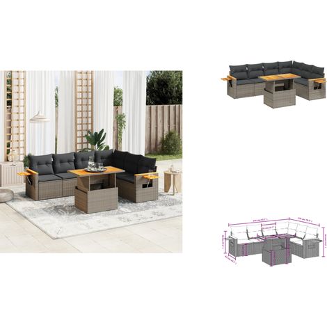 7-tlg. Garten-Sofagarnitur mit Kissen Grau Poly Rattan - Gartenmöbel Set - PE-Rattan Möbel - Outdoor Lounge - Garten Sofa - Balkon Möbel (1/3)