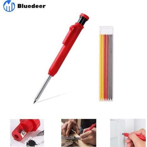 Crayon per falegname con 7 ricariche – Punta allungata per marcatura precisa – Temperamatite integrato – Compatibile con vetro, metallo e legno (1/5)