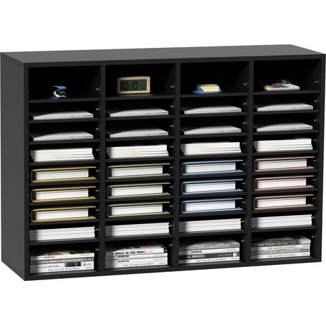 VEVOR Organisateur de Bureau en Bois 100x30,5x68 cm Trieur de Documents a 36 Compartiments Corbeille a Courrier Panneau Agglomere Etagere Amovible Classeur pour Rangement Fichiers Magazines Ecole Noir