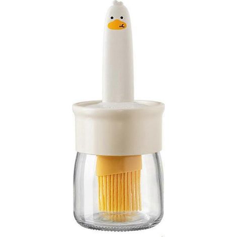 Joli pot à huile en verre pour la maison avec pinceau en silicone beige-- (1/5)