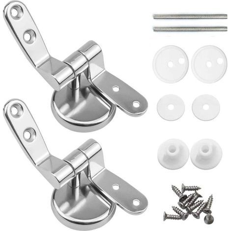 Attaches Charnière Abattant WC, Lot de 2 Charnières de Rechange pour Lunette de Toilette avec Fixations en Alliage de Zinc (1/5)