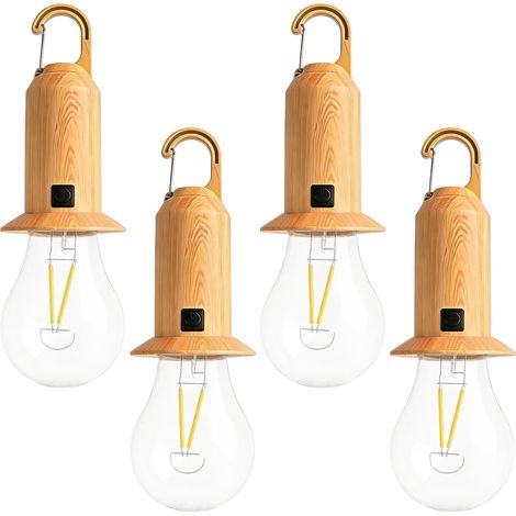 Set of 4 rechargeable LED camping lights - LED camping lantern with 3 brightness modes - Solar camping light with hook - Portable camping light for adventure, fishing, emergency