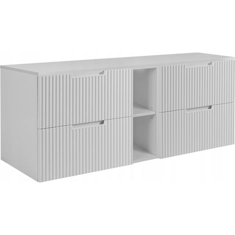Waschtischunterschrank Vena 140 cm - Weiß - Modernes Design - Gerillte Fronten und praktisch