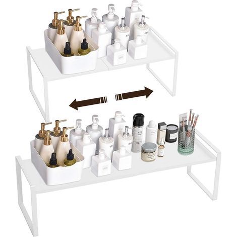 Estante de esquina retráctil de metal para cocina, ideal para armarios, despensas, alimentos y utensilios. Medidas: (36-60 cm) de largo x 21 cm de ancho x 18 cm de alto (blanco). (1/5)
