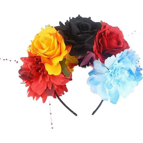 Couronne de fleurs artificielles pivoine rose multicolores, bijou de tête, serre-tête pour la fête du Jour des Morts (1) (1/4)