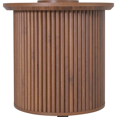 Table de chevet moderne dans un style retro. Table de chevet en bois de noyer, avec une texture verticale. Dimensions : 105 cm de longueur, 50 cm de largeur, et 46,5 cm d’hauteur. (1/5)