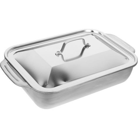 Plat Inox Plateau Profond en Acier Inoxydable Barbecue Rectangulaire Polyvalent pour Griller le Poisson Cuisine Maison et Repas en Plein Air (1/5)