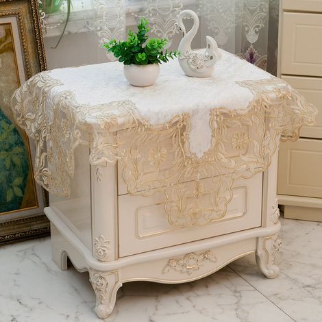 Nappe de chevet carrée, housse de table de chevet, nappe anti-poussière, coussin (1 pièce, Alice 868)