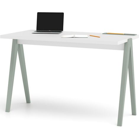 Escritorio 635 de la colección COMPÁS, Blanco de melamina y patas de haya Verde