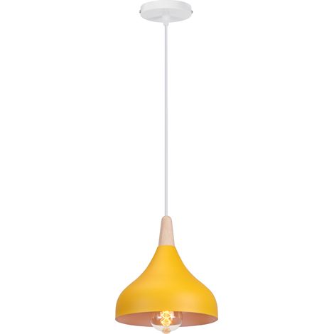Moderner Pendelleuchte Metall Holz Hängelampe Höhenverstellbar Deckenleuchte Orange Ø20cm