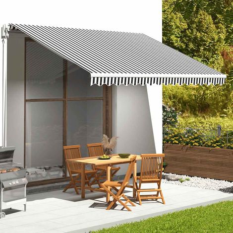 Toile de Rechange pour Store Banne Polyester Hydrofuge Anthracite et Blanc 4,5x3,5 m - PANGIVO (1/5)