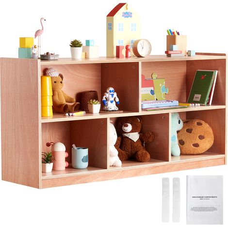 Mophorn Cubby Mobiler Aufbewahrungsschrank mit Tablett. Cubby-Regal mit 5 Fächern. Aufbewahrung mit 2 Regalen. Für Zuhause, Kindertagesstätte, Vorschule. Natürliche Klassenzimmermöbel.