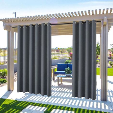 Qelus Rideau d'extérieur Imperméables à oeillets - 132x274cm - Gris foncé - Rideau Pergola Terrasse Isolation thermique pour Jardin (1/5)