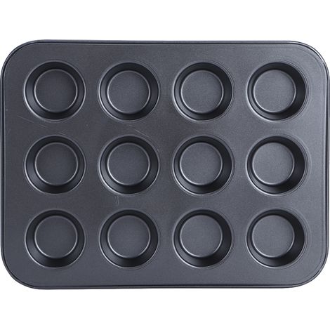 Moule À Muffins - 12 Emplacements - Acier Au Carbone Antiadhésif - Usage Four Micro-ondes Lave-vaisselle - Température -40 À +230 °C - 24,6 X 18,5 X 2 Cm - 1 Pièce (1/5)