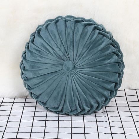 Velvet Plissé Rond Citrouille Coussin Coussin Sol Etage pour Canapé Chaise Lit Voiture Voiture Décoratif-Bleu (1/4)