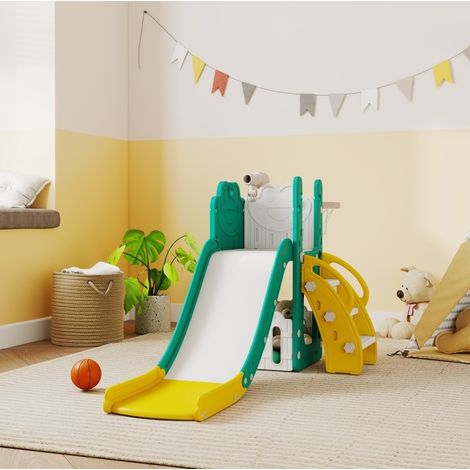 Tobogán infantil 5 en 1 con canasta de baloncesto, telescopio y almacenamiento OKMYHOME (1/5)