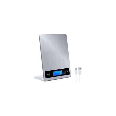 Balance de cuisine numérique 15 kg avec écran LCD + acier inoxydable + verre trempé - Précision jusqu\'à 1 g - g/kg/lb:oz/ml/fl\'oz - TYPE-C ou piles (1/5)