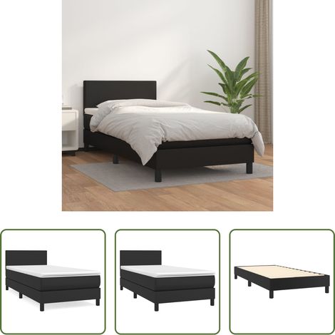 Matratze - Boxspringbett mit Matratze Schwarz 90x200 cm Kunstleder (1/5)