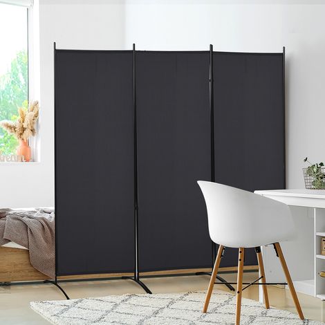 Paravent d'intérieur pliable en métal et polyester, composé de 3 panneaux. 253 x 50 x 182 cm. Noir. (1/5)