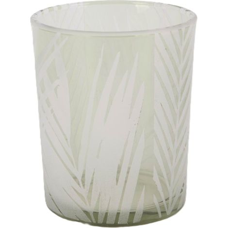 TrendLine Windlicht Blätter Glas Ø 10 x 12,5 cm grün/weiß Windlicht