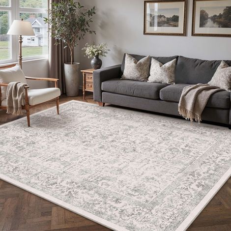 Vintage Tapis Salon 150x210cm Gris Lavable en Machine Rug Chambre Adulte Grand Rugs,Descente de Lit, AntidéRapant Carpet,Interieur Doux Poil Ras,Salle a Manger Carpets,Bureau (1/5)