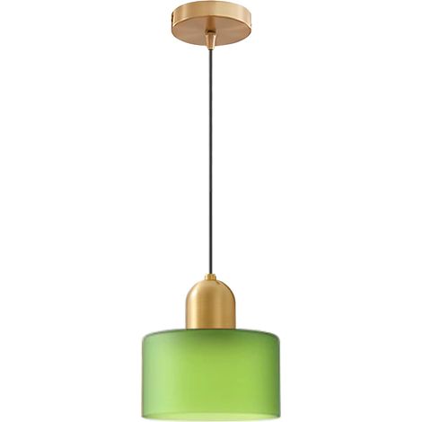 Suspension Moderne Verre Vert Givré, Douille E27 Dorée Câble Tressé Noir, Luminaire Plafond 15 cm pour Îlot Cuisine Salle à Manger Chambre