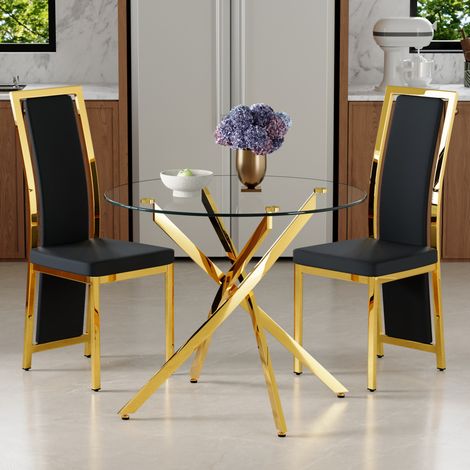 Set tavolo da pranzo rotondo 88 cm con 2 sedie nero e oro DESVIAE (1/5)