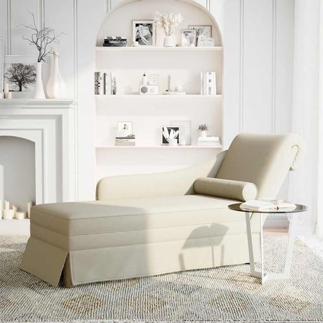 Fauteuil de Salon,Chaise,Fauteuil long avec traversin et accoudoir droit crème velours CFW840182 (1/5)